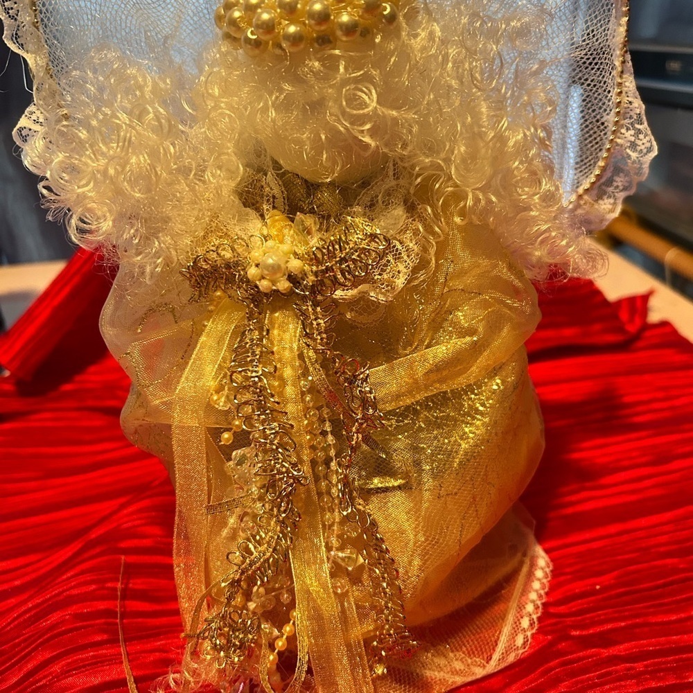 Beautiful handcrafted Christmas tree angel- lace- ribbons- beads-traditional